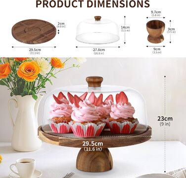 Дзеркальний підставка для тортів 30 см з дерева | Подвійна тортівниця з ніжками та кришкою (PET) | Тортниця-дзвіночок | Універсальна підставка для тортів на весілля, день народження, чаювання