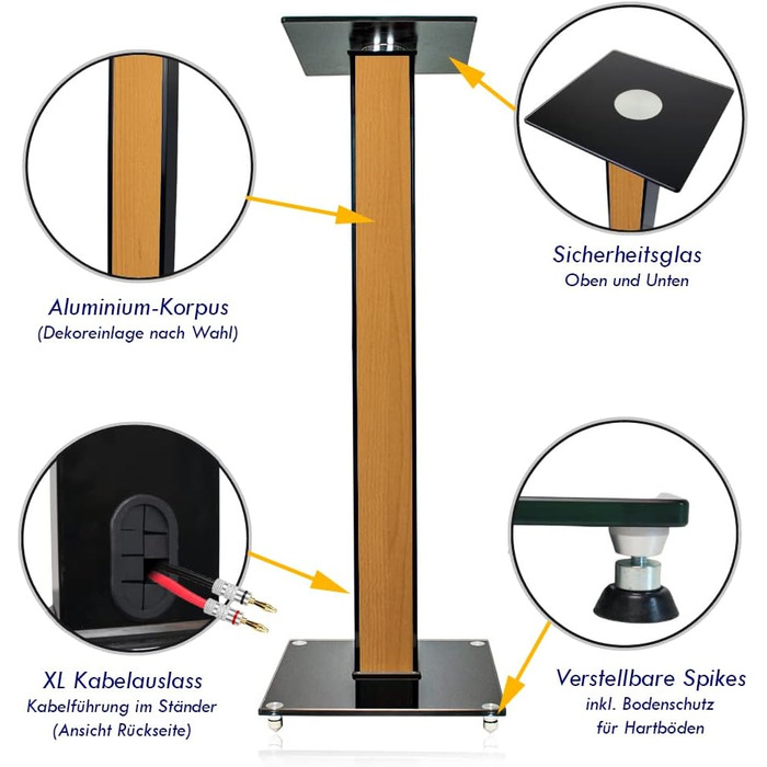 Ексклюзивні підставки для колонок BS03 в чорному глянці з декоративною вставкою (Rotbuche)