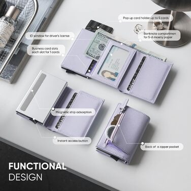 Гаманець жіночий шкіряний VULKIT з RFID захистом, лавандовий, автоматичний картхолдер, для кредиток та купюр