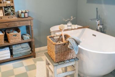 Decorative Basket Storage Woven from Water Hyacinth - Seagrass Rectangular - Shelf Basket Square - Set of 3 (S+M+L) Natural