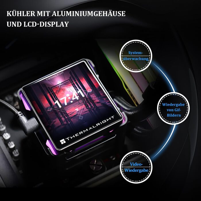 Thermalright Elite Vision 360 ARGB - Смарт-системa водяного охолодження CPU з IPS LCD-дисплеєм (320x320), для AM5/Intel 1700/1851, чорний