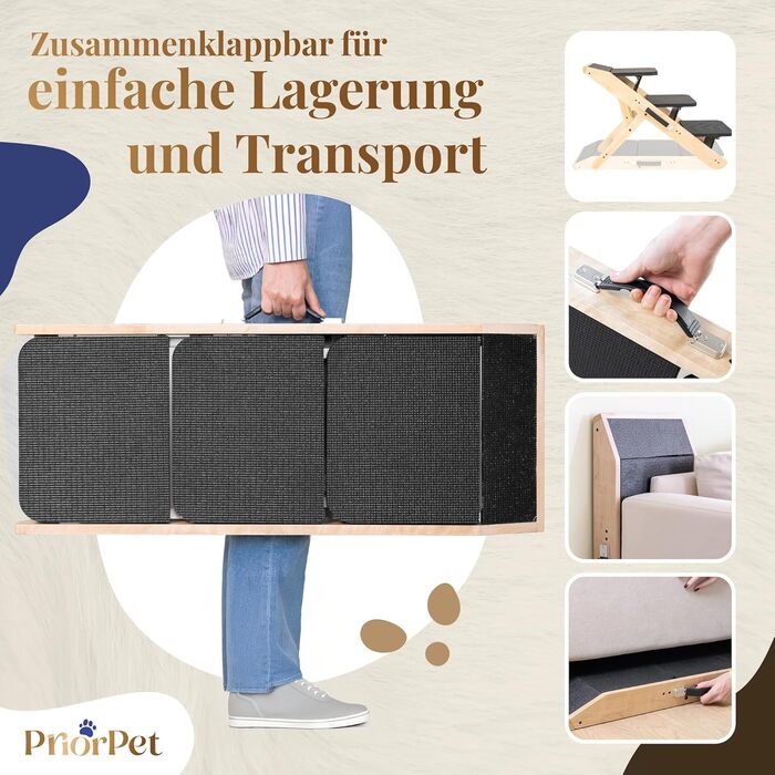 Сходинка для собак на ліжко та диван 2-в-1 - регульована рамка для маленьких собак, легка переносна сходинка з платформою, натуральне дерево