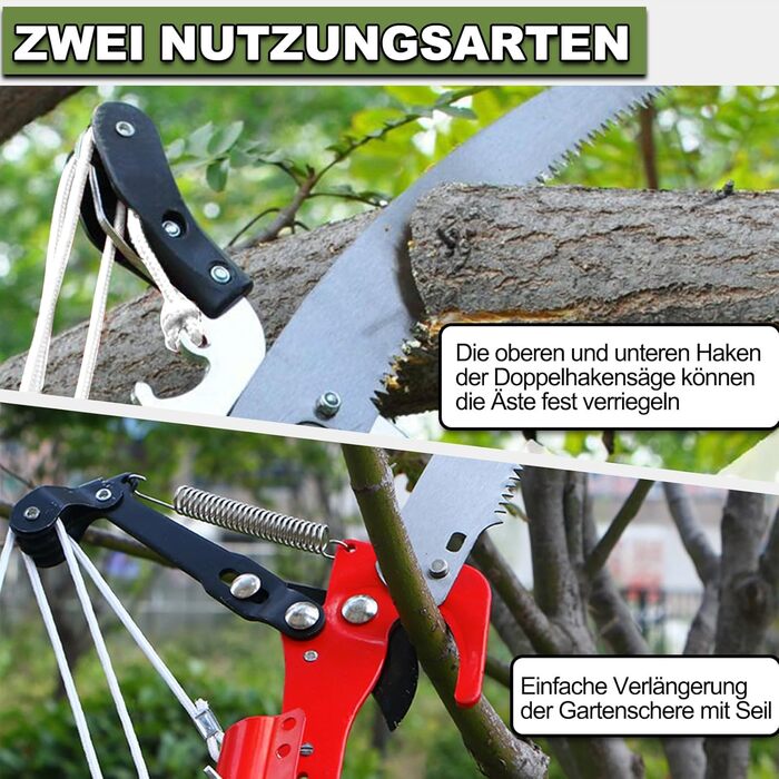 Telescopic Pruning Saw with Pole Saw, 82-402cm Pole Saw with Telescopic Handle, Adjustable Length Pulley Garden Saw Tree Saw, Lightweight Stainless Steel Telescopic Saw High Reacher, Manual Tree Shears for High Branches