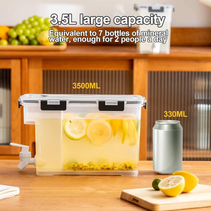 YGHQAP Plastic Drink Dispenser, 3.5L Drink Cooler with Spigot, Iced Juice, Lemonade Dispenser, Perfect for Refrigerator, Fruit Tea Pot