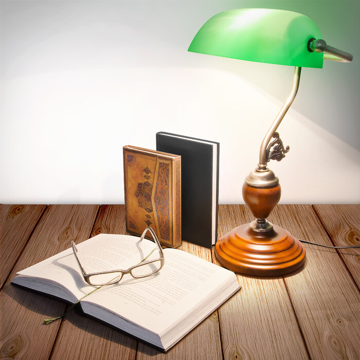 Relaxdays Banker's Lamp JONES with Wooden Base