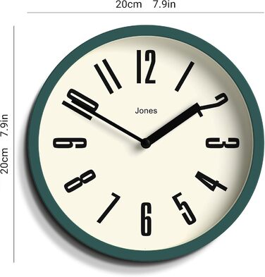 JONES CLOCKS® Hot Tub Wall Clock | Small Retro Round Clock | 20cm | Easy-to-read numbers | Ideal for kitchen, office, kids' room or any small room (Dark Green)