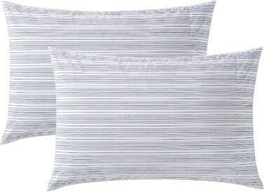 Nautica Standard Pillowcase Set, 2-Piece, Cotton Percale Bedding, Casual Home Decor (50.8 x 76.2 cm) (Beaux Stripe Blue)