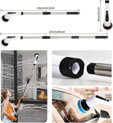 Electric Cleaning Brush, FARI Shower Cleaning Brush with 8 Interchangeable Drill Brush Heads, Cordless Scrubber with Adjustable Handle, Bathroom and Shower Cleaner