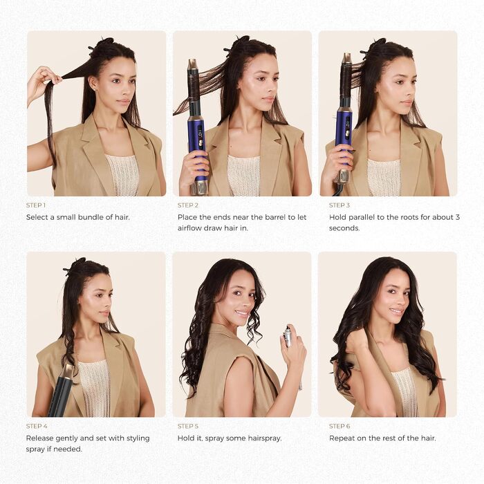 Мультистайлер для волосся 6 в 1 UKLISS Air Styler Set з дифузором, фен-щітка та вирівнювач для волосся, 1000 Вт, LCD-дисплей, Gold Blau