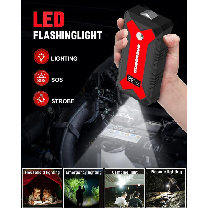 Powerbank для автомобіля Starthilfe 4000A: Зарядний пристрій для авто 12V (до 9L бензин/8.5L дизель) з LED-ліхтариком та USB 3.0