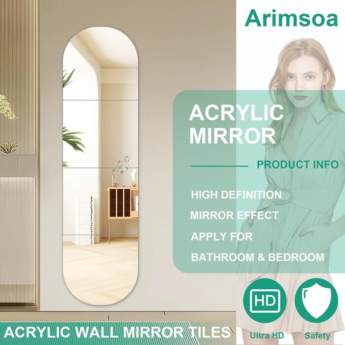 4 самоклеючі настінні дзеркала, акрил, небрудливі, великі, декоративні для ванної кімнати, спальні, 30 см x 30 см