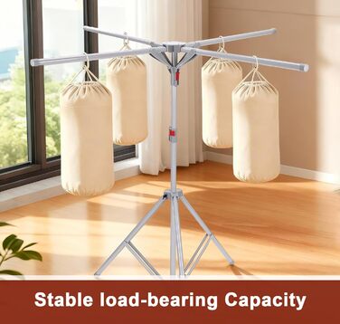 Розкладна сушилка для білизни Standtrockner з 4 крилами, 10 гачків та кліпсою для шкарпеток. Регульована висота, для дому, балкону, кемпінгу (сірий)