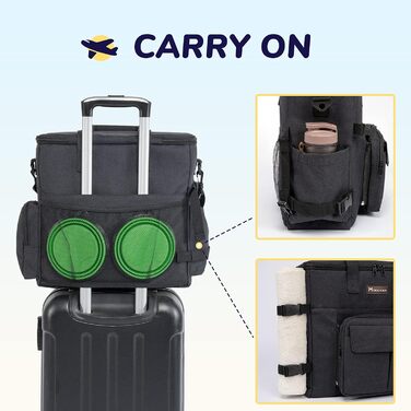 Переносна сумка для тварин, схвалена авіакомпаніями, дорожній набір для собак та котів, сумка-органайзер з багатофункціональними кишенями, Рожевий колір (Чорний, 26,7 см x 22,9 см x 5,1 см)