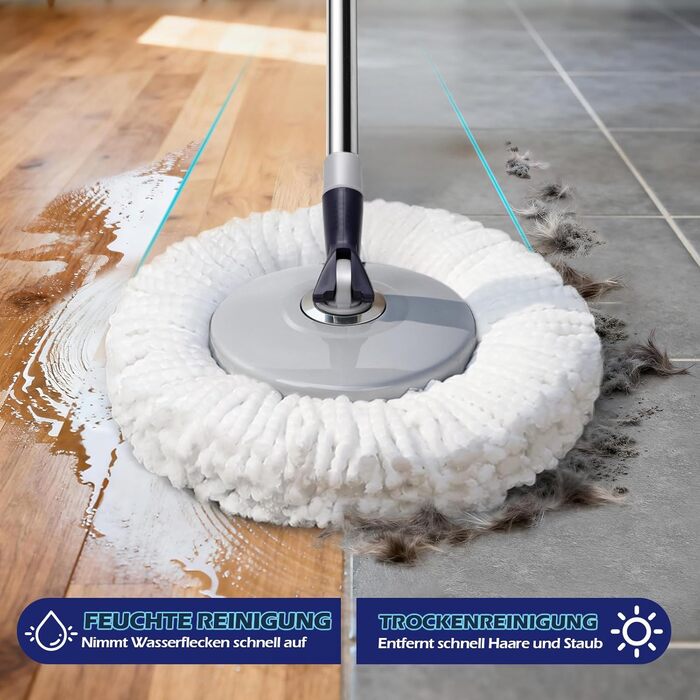 Набір для миття підлоги з відром, мікрофібра, набір мікрофібрових моп-головок, 2 в 1 відро для миття з мопом та педаллю, моп з функцією віджиму для всіх типів підлог. Колір: сірий + темно-синій