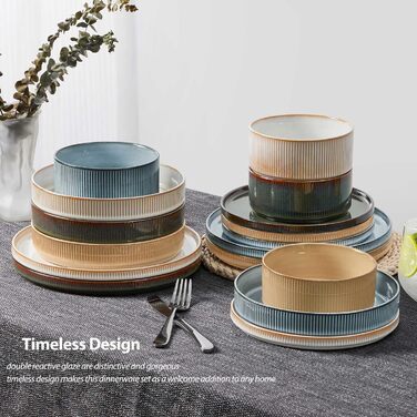 Набір посуду LIANYU Linear Hues з каменевої глини 16 предметів для 4 осіб: тарілки, миски, салатники. Білий з крапками, мікрохвильова піч та посудомийна машина