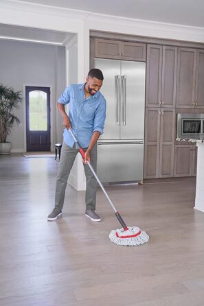 Rubbermaid Microfiber Twist Mop and 2 Refill Sets, Red, Integrated Wringer, Machine Washable and Reusable, Lightweight, Cleans Hard-to-Reach Areas, for