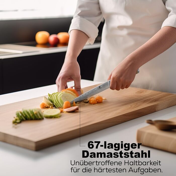 BRODARK Ніж кухарський Дамаск з VG10 сталевим ядром, професійний, з ручкою з оливкового дерева, High Carbon нержавіюча сталь (5.5 дюймів)