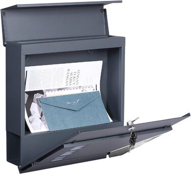 Поштовий ящик Wiltec Designer V24 антрацит/нержавіюча сталь 370x105x370 мм, настінний, з замком, оглядовим вікном та тримачем для газет