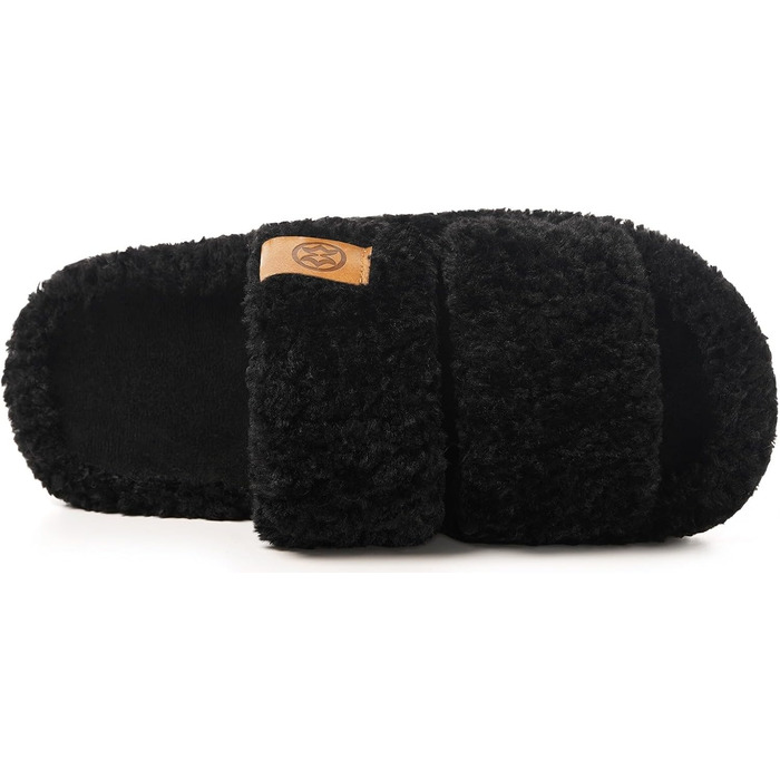 Домашні тапочки Dokela для жінок з меморі-піною, м'які, з штучним хутром, відкриті, легкі, неслизькі, для дому, теплі, зручні, модель slip-on (41/42 EU, чорний)