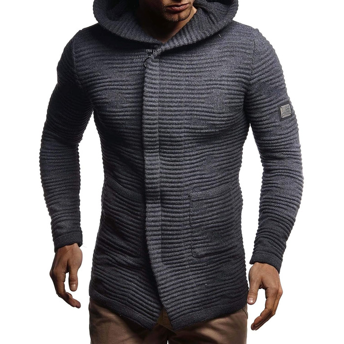 Чоловіча в'язана куртка Leif Nelson з капюшоном та блискавкою - чоловічий кардиган з м'якого трикотажу для зими, XL, антрацит