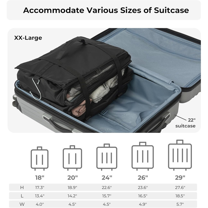 Органайзер для одягу Granny Says з 3 відділеннями, чорний. Підвісний кофр-органайзер для подорожей, компактний, для шафи, у дорогу