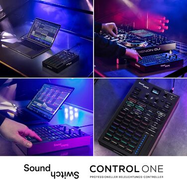 SoundSwitch Control One – Професійний контролер освітлення DMX для DJ з 3 місяцями доступу до програмного забезпечення SoundSwitch, підтримка DMX та Phillips Hue. Чорний колір