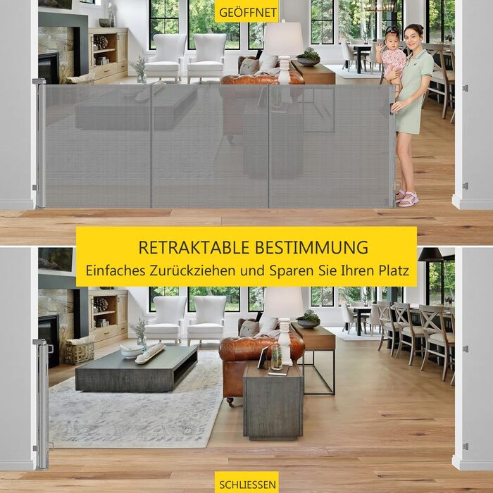 Захисний бар'єр для дітей, котів та собак: розтяжний захист для сходів та дверей (300 см, сірий)