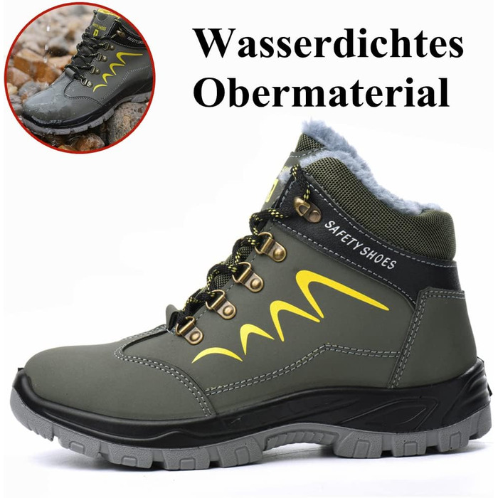 Зимові робочі черевики для чоловіків та жінок. Безпечні черевики S3 з металевим носком. Легкі, теплі, захисні черевики. Розміри 35-48 (36 EU). Колір: зелений