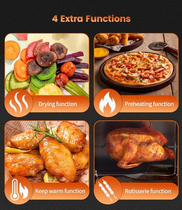 Аерофритюрниця 14 л Emphsism, міні-піч Airfryer XXL 1800 Вт, 11 програм, LED-екран, 4 аксесуари (шампур, решітка тощо), з рецептурником