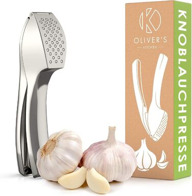 Преміум-прес для часнику Oliver's Kitchen® - зручний та легко миється - подрібнює часник та імбир без лушпиння - міцний та довговічний (сріблястий)