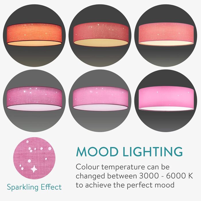 Navaris LED Ceiling Light - Dimmable Color Temperature Change Remote Control - 22W Starry Sky - Living Room Lamp Bedroom Ceiling Lamp Children's Room Lamp Ceiling (40cm, Pink)