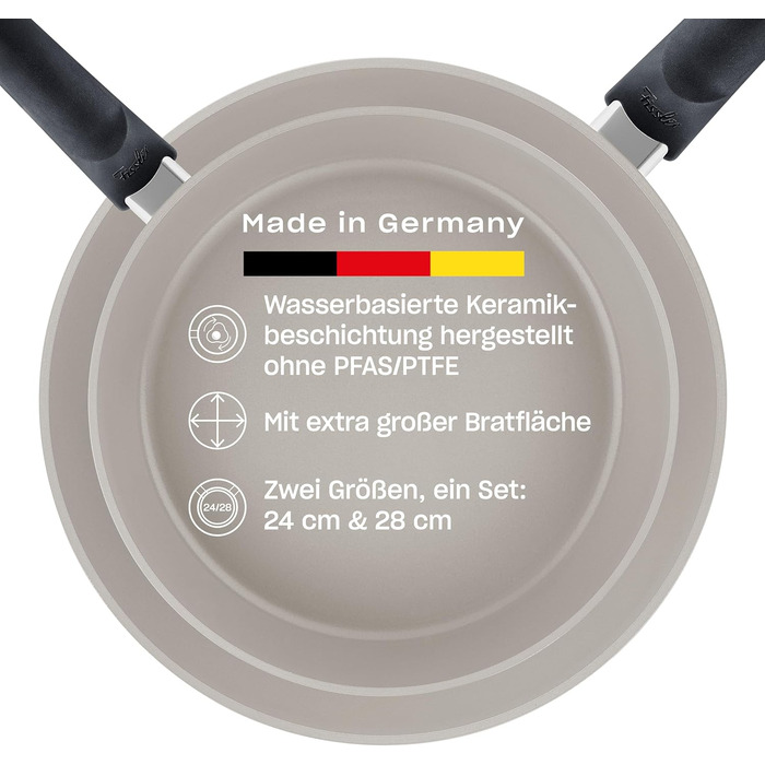 Набір сковорідок Fissler Ceratal Comfort (24+28 см), алюміній, керамічне покриття, антипригарні, для індукційних плит, сірий (2 шт.)