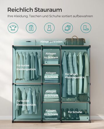 SONGMICS Шафа для одягу, вішалка для одягу, окрема гардеробна, з вішалкою для одягу, вішалка для одягу, полиці з тканини, металевий каркас, 182 x 43 x 182 см, RYG037B02 (Taupe)