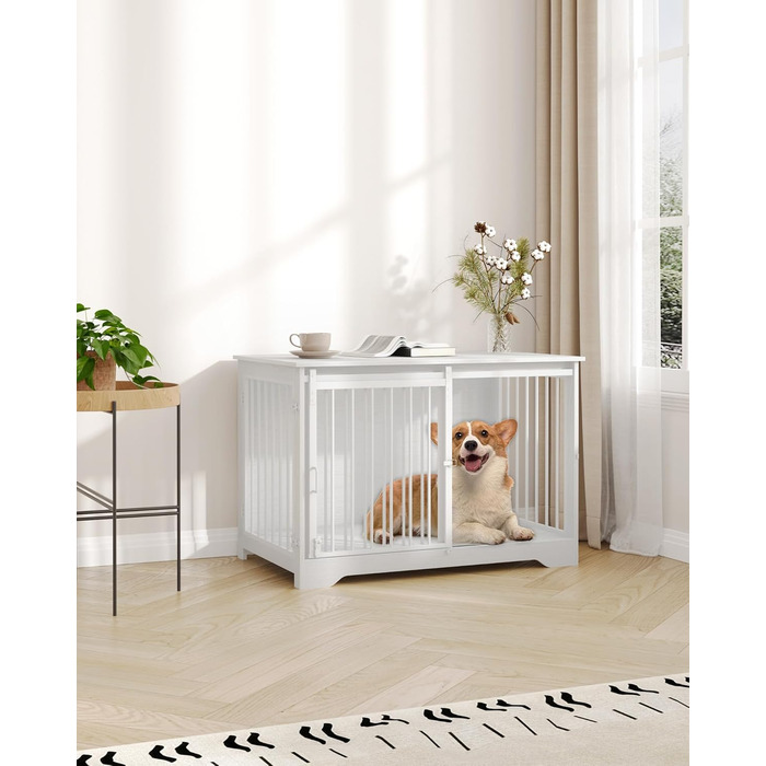 Клітка для собак Hzuaneri, 100 см, з розсувними дверима, дерев'яна, для дому, 100 x 60 x 68 см, білий колір