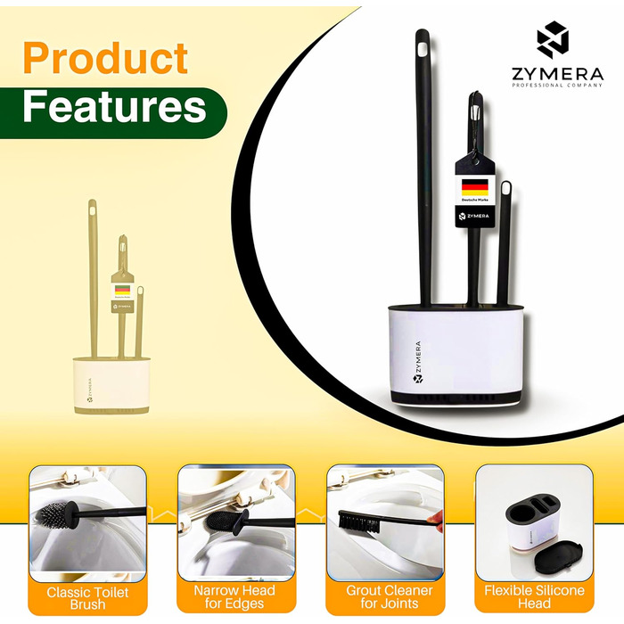 Силіконова щітка для унітазу з піддоном для стоків, настінне кріплення - 360° очищення, гігієнічна та швидковисихаюча