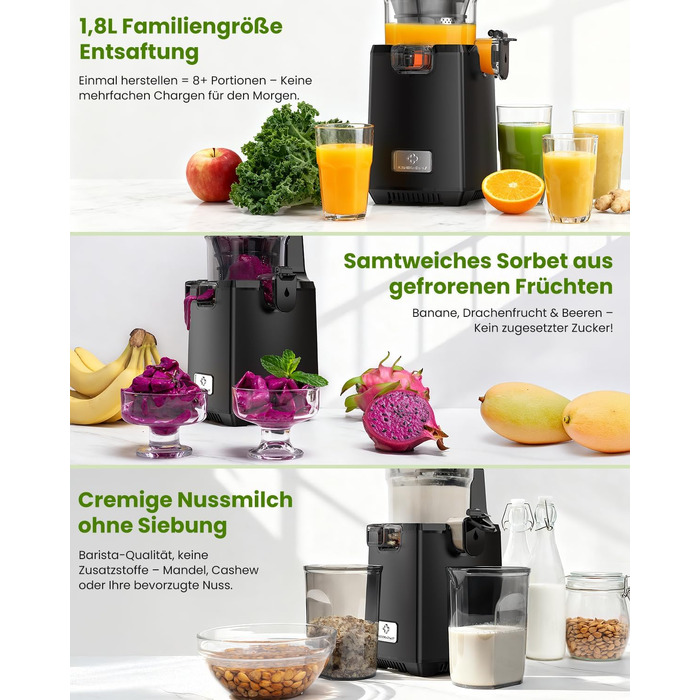 Шнекова соковижималка LINKChef Slow Juicer, 250Вт, для цілих овочів та фруктів, широкий отвір 130мм, чаша 1.8л, з функцією реверсу, без BPA