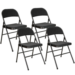 HOMCOM 4-Piece Folding Chair Set, Portable Office Chair with Cushion, Linen-Look, Steel Legs, Folding Chair for Office Reception Waiting Room, Black | Aosom