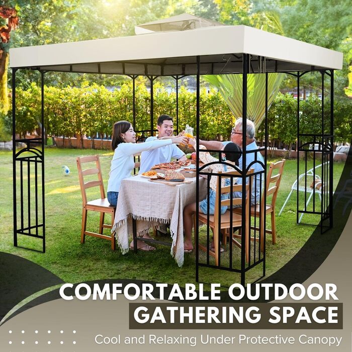 Replacement Gazebo Canopy Cover for Gazebo, 2.5 x 2.5 m, Waterproof Cover - Double-Layer UV30 Cover for Awnings, Garden, Terrace, Patio, Tent (Ivory)