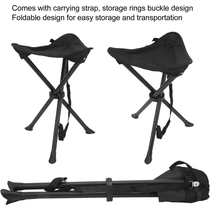 Складаний стілець-табурет, 200 кг, чорний: для риболовлі, кемпінгу, пікніків