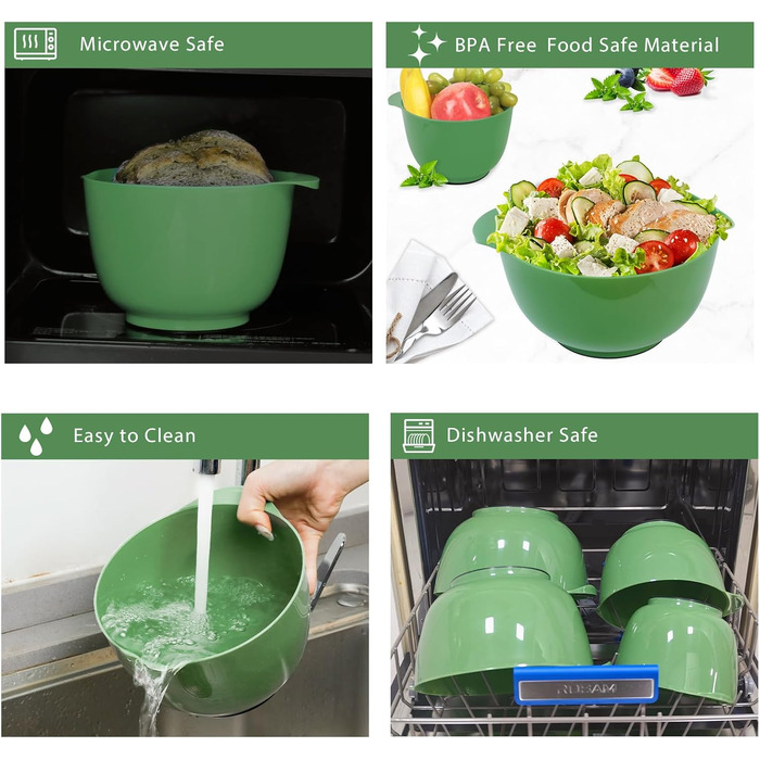 Набір мисок для змішування BoxedHome (4 шт.) - зелений, з нержавіючої сталі, з антиковзним покриттям, для салатів та сервірування