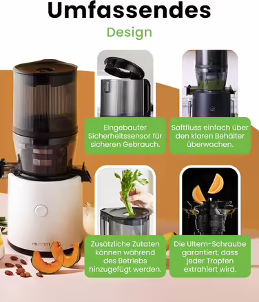 Hurom Slow Juicer | Juices Vegetables and Fruit | H320N | Electric Cold Press | Quiet Motor | Easy to Clean with Large Container and Siebfilter 2L | 200 Watts | BPA Free | Dark Green Deep Green