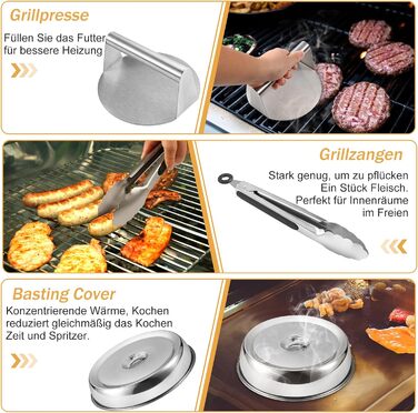 Набір гриль-посуду zycBernoi: 19 аксесуарів для гриля, метал, прес для бургерів, дзвоник, сумка для барбекю