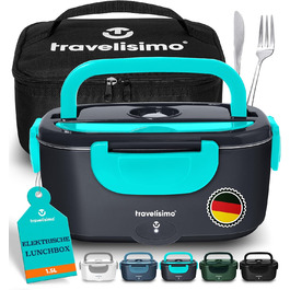 Електрична ланчбокс TRAVELISIMO 80W 1,5L 3-в-1, для авто/роботи, 12V/24V/220V, Неоновий блакитний