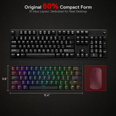 Redragon K530 Pro Draconic: Механічна ігрова клавіатура 60% з RGB-підсвічуванням, Tactile Brown Switch, Hot-Swap, для Windows/Mac/Android