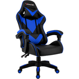 Ігрове крісло xRace Gaming: ергономічний офісний стілець з PU-шкіри та підтримкою попереку, синій (без підніжки)