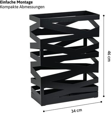 Dönges 'Maxi' Metal Umbrella Stand with Drip Tray & Hooks - Space-Saving, Elegant Black - Ideal for Entryway & Foyer Decor