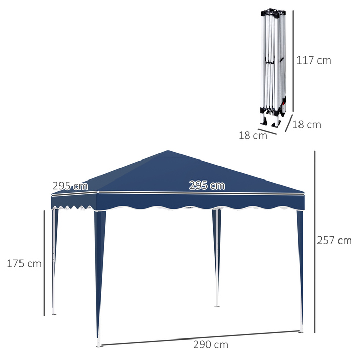 Outsunny Folding Gazebo 3x3m Garden Gazebo Foldable Party Tent Adjustable Height with Carrying Bag UV Protection Made of Steel and Oxford Blue