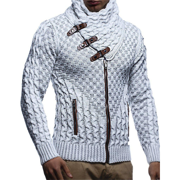 Чоловічий кардиган Eif Neson з в'язаного полотна на блискавці, Regular Fit, сіро-бежевий (3XL)