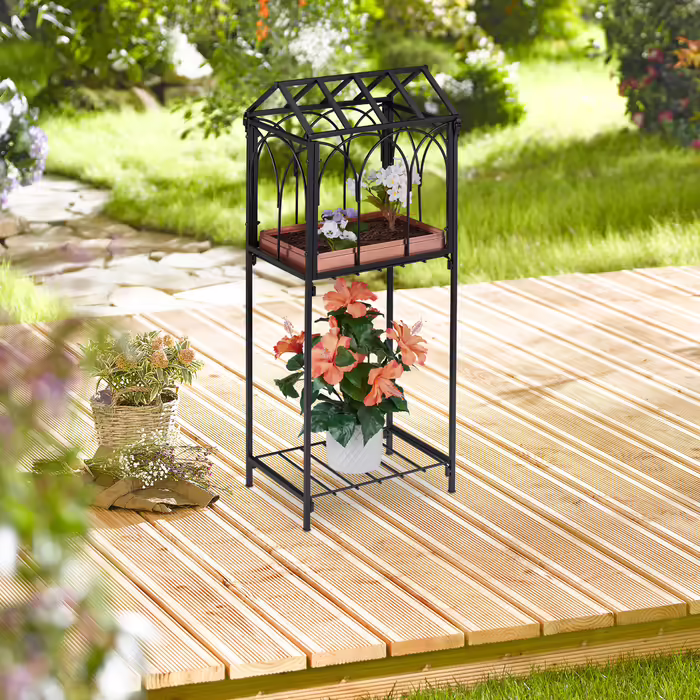 Relaxdays Metal Flower Shelf with Roof
