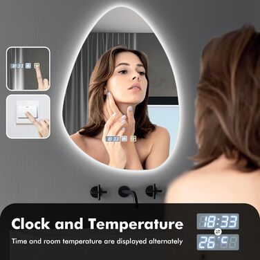 Круглий дзеркало для ванної кімнати з LED-підсвічуванням, 60 см, функція запобігання запотіванню, сенсорне управління & Bluetooth, регулювання яскравості, 3000K/4000K/6500K, HD-загартоване скло, дзеркало для ванної кімнати зі світлом (500*700 мм - крапель